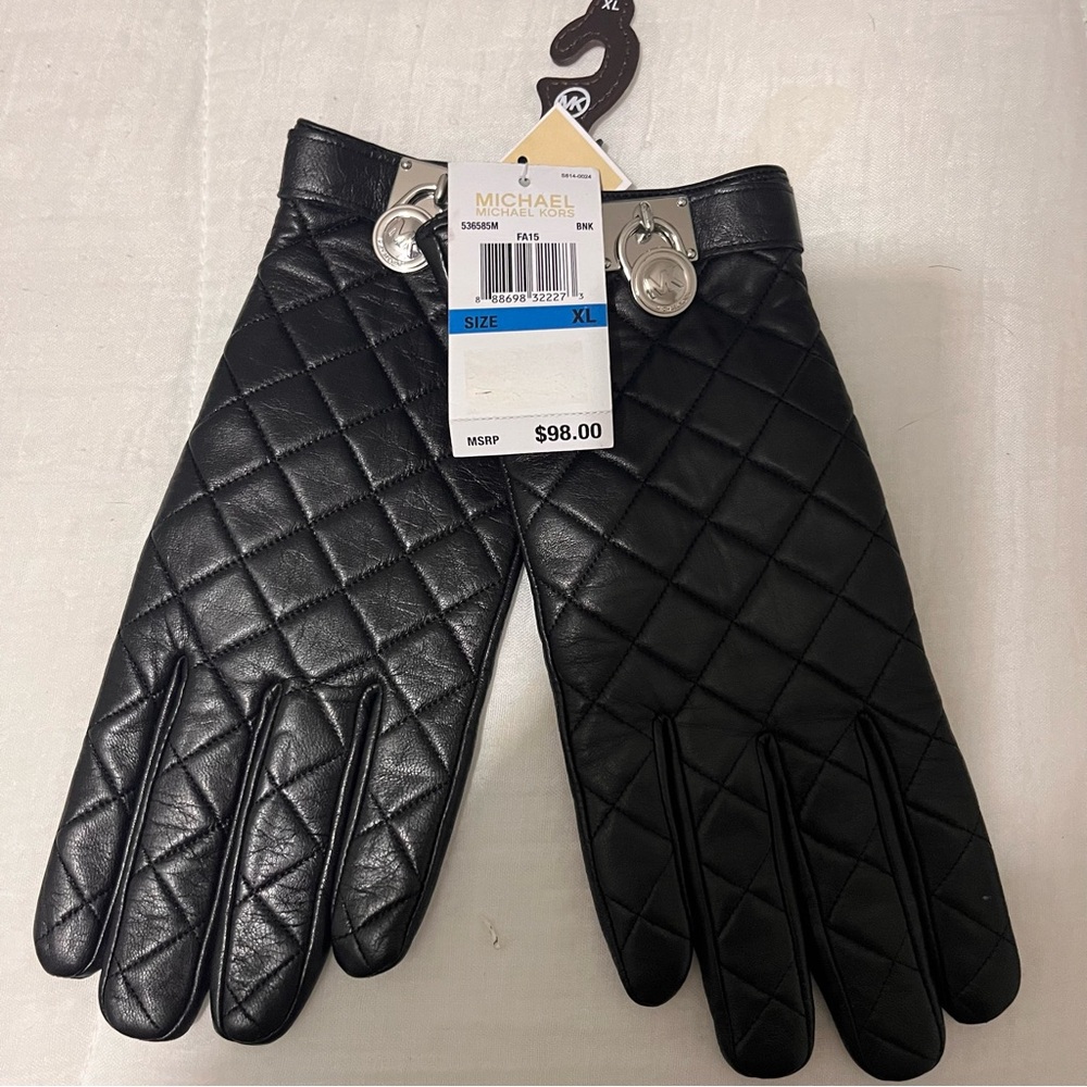 Michael Kors Black Leather Quilted Gloves women